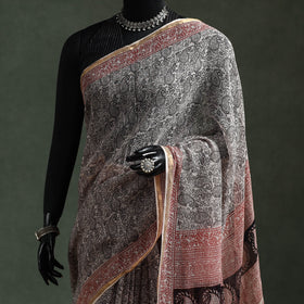 Natural dyed kota doria cotton hand block bagh print saree