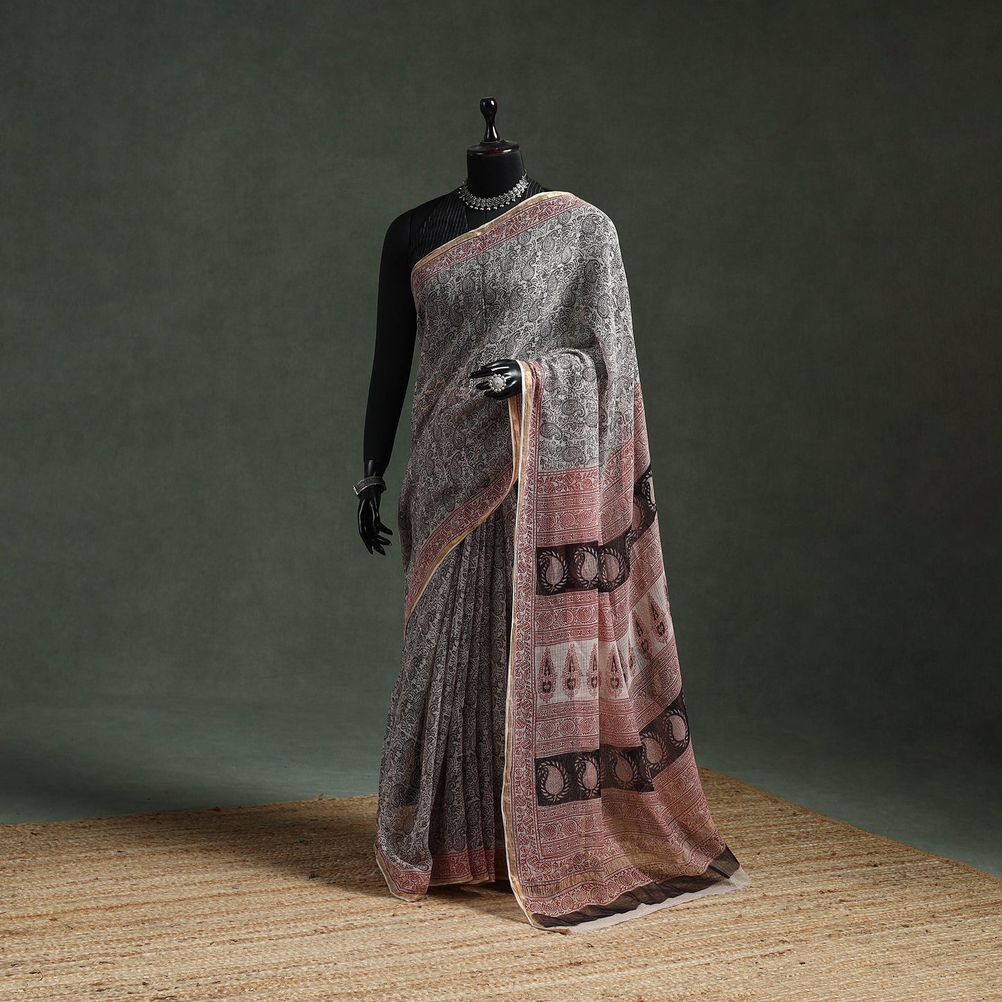 Natural dyed kota doria cotton hand block bagh print saree