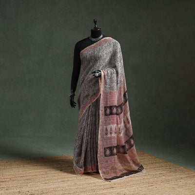 Natural dyed kota doria cotton hand block bagh print saree