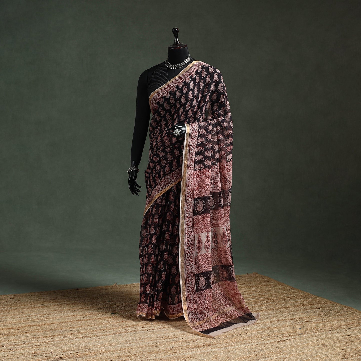 Natural dyed kota doria cotton hand block bagh print saree