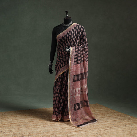 Natural dyed kota doria cotton hand block bagh print saree