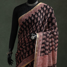 Natural dyed kota doria cotton hand block bagh print saree