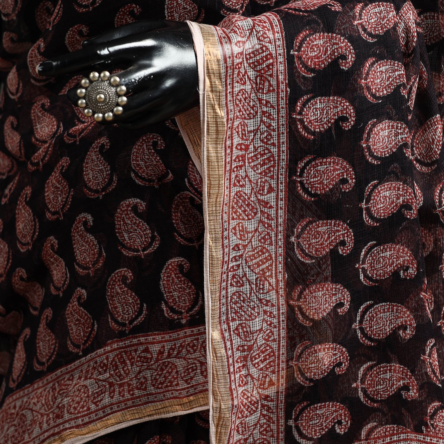 Natural dyed kota doria cotton hand block bagh print saree