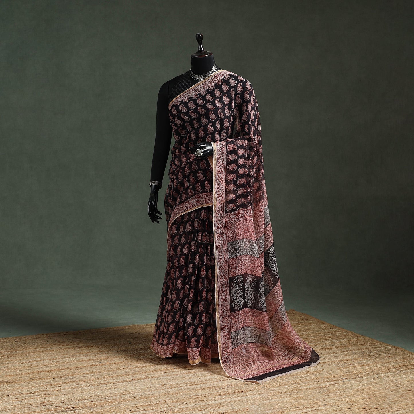 Natural dyed kota doria cotton hand block bagh print saree