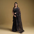Black Natural Dyed Block Print Kota Doria Cotton Ajrakh Saree