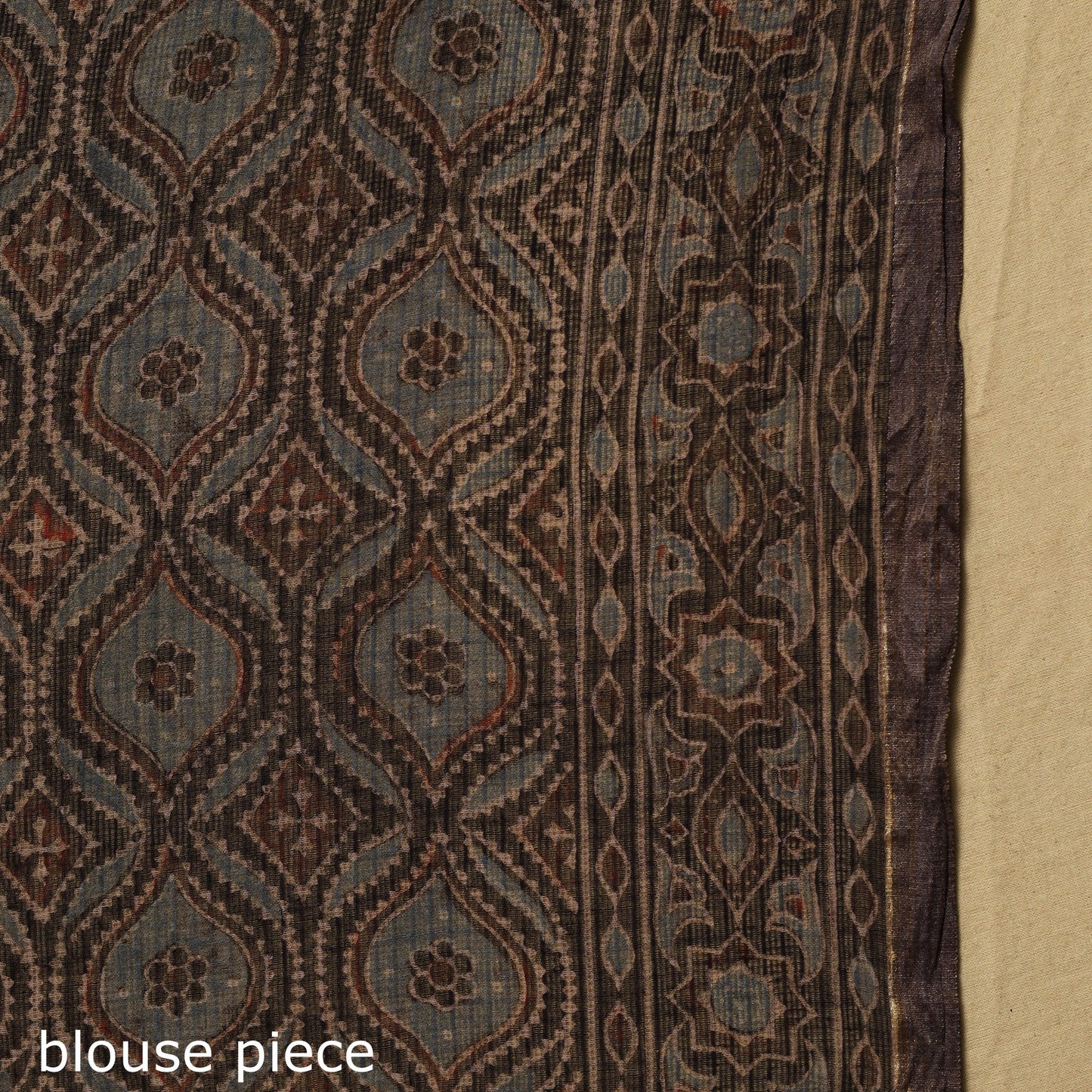 Black Natural Dyed Block Print Kota Doria Cotton Ajrakh Saree