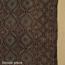 Black Natural Dyed Block Print Kota Doria Cotton Ajrakh Saree