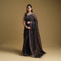 Natural Dyed Block Print Kota Doria Cotton Black Ajrakh Saree