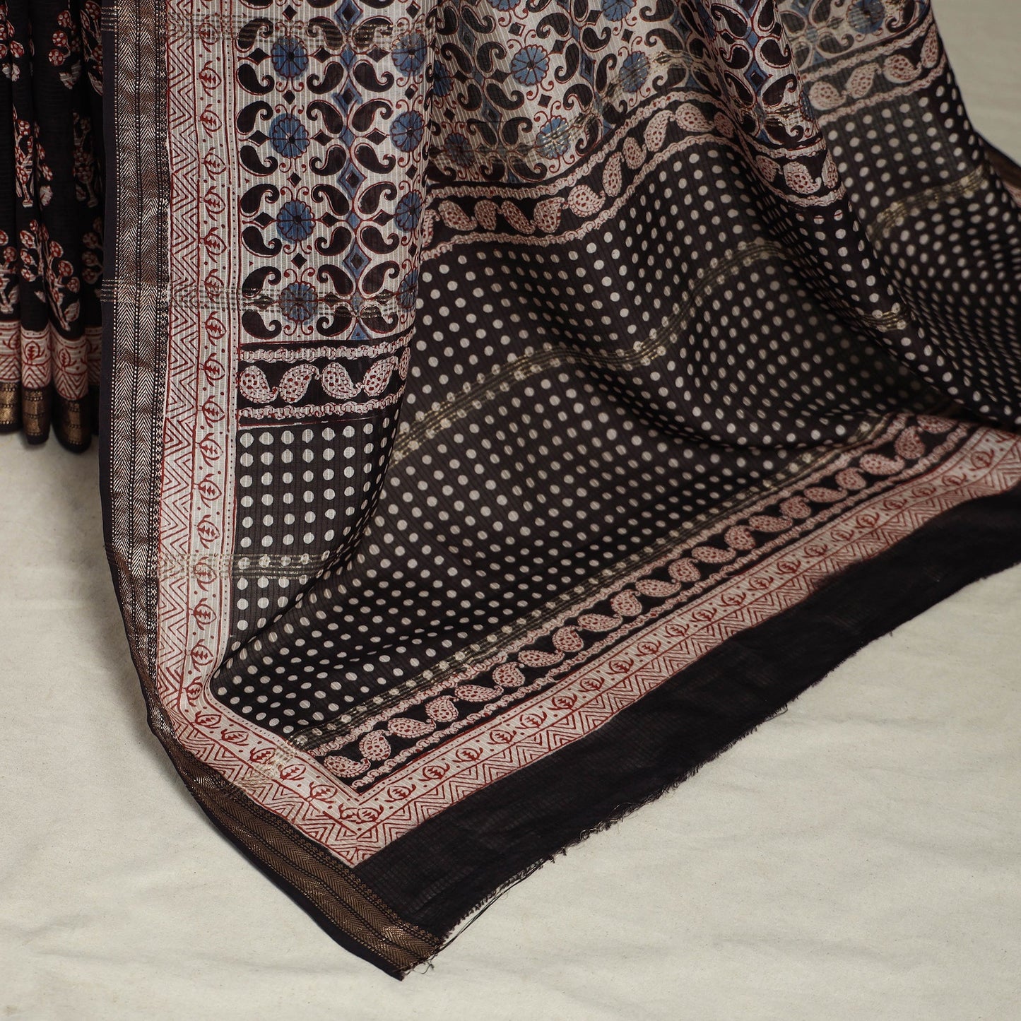 Natural Dyed Maheshwari Silk Bagh Print Saree