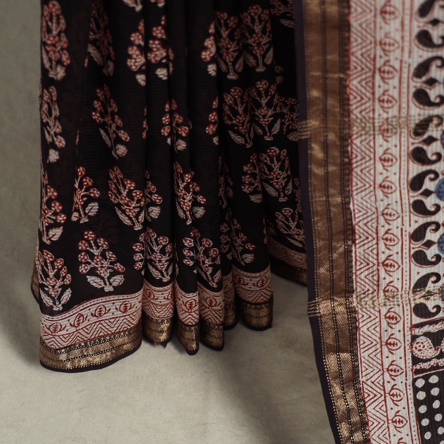 Natural Dyed Maheshwari Silk Bagh Print Saree