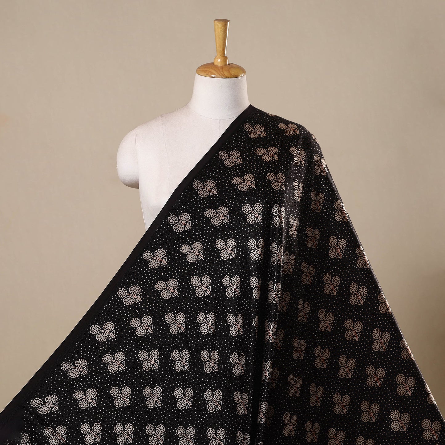 Black - natural dyed mashru silk fabric 01 - handcrafted