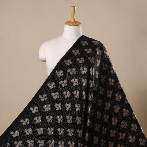 Black - natural dyed mashru silk fabric 01 - handcrafted