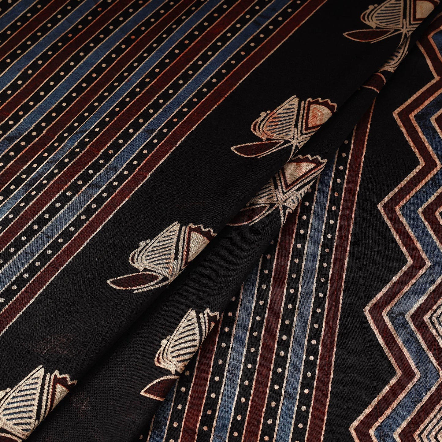 Black - natural dyed mashru silk fabric 25 - handcrafted