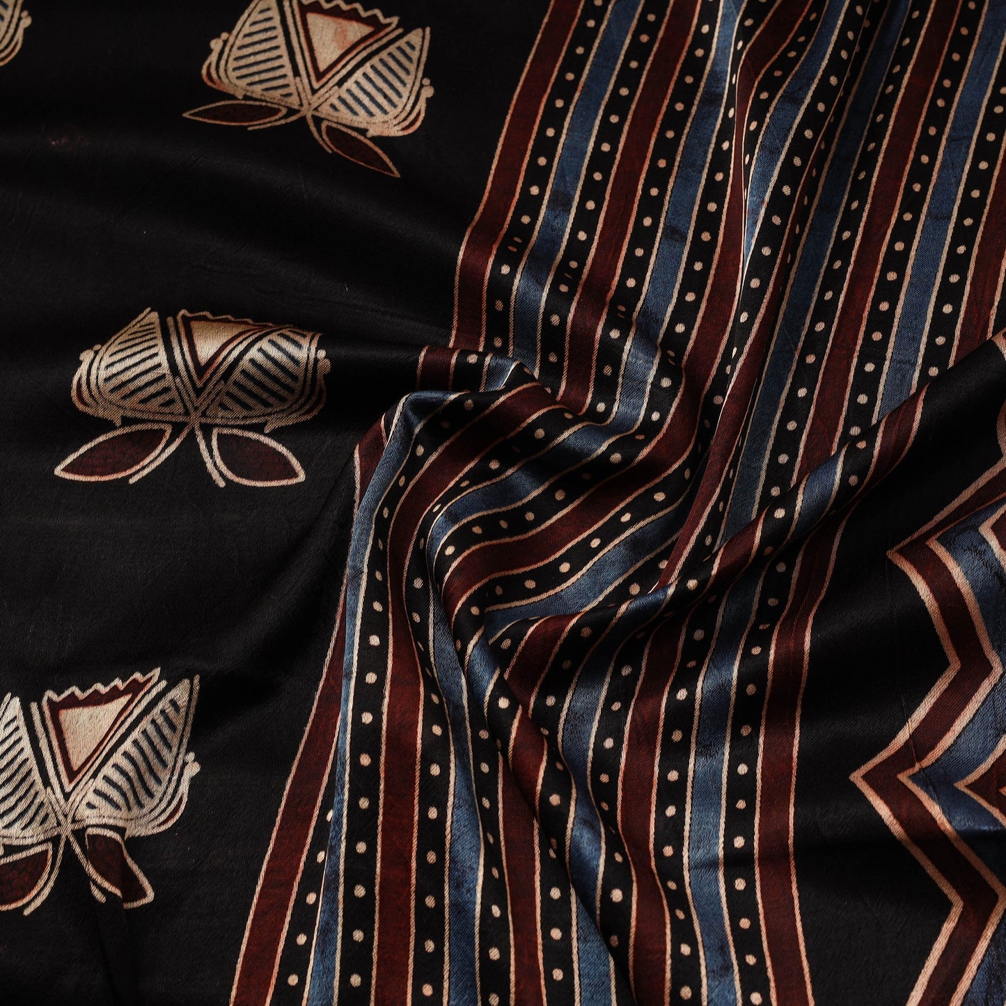 Black - natural dyed mashru silk fabric 25 - handcrafted