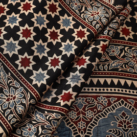 Black Natural Dyed Mashru Silk Ajrakh Print Fabric