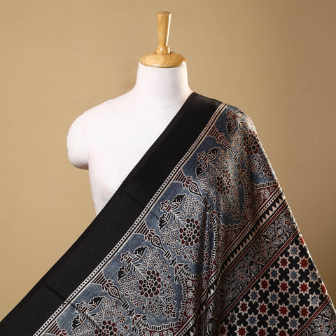Black Natural Dyed Mashru Silk Ajrakh Print Fabric