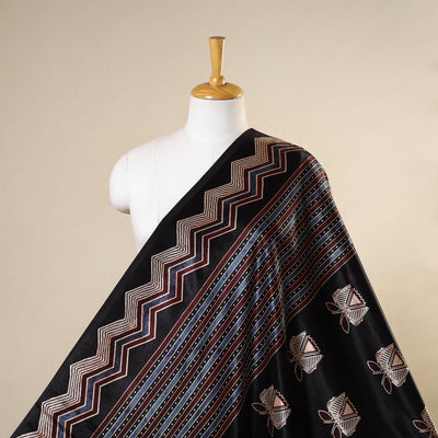 Black - natural dyed mashru silk fabric 25 - handcrafted