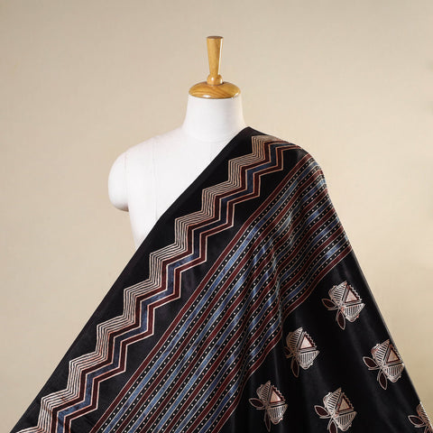 Black - natural dyed mashru silk fabric 25 - handcrafted