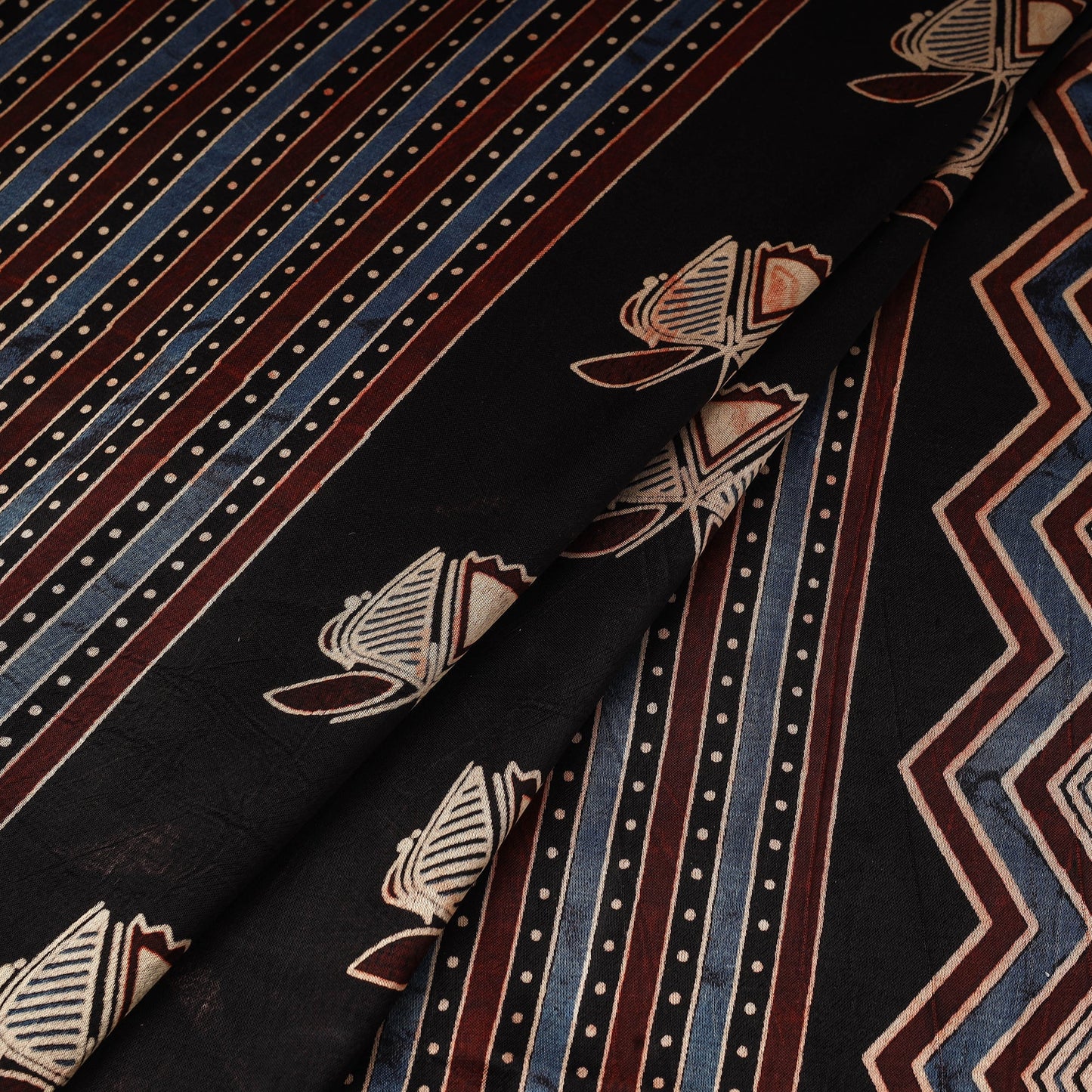 Black - natural dyed mashru silk fabric 25 - handcrafted