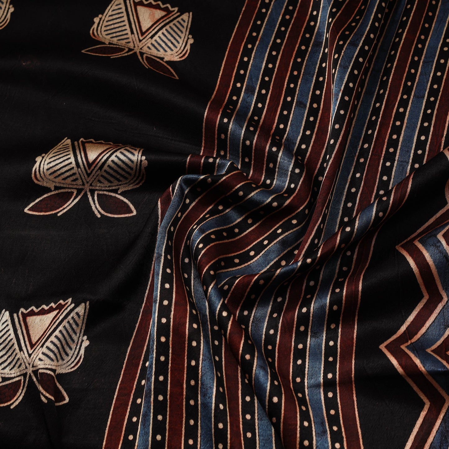 Black - natural dyed mashru silk fabric 25 - handcrafted