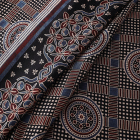 Black Natural Dyed Mashru Silk Ajrakh Print Fabric