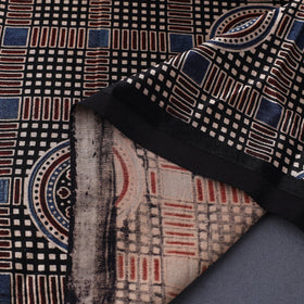 Black Natural Dyed Mashru Silk Ajrakh Print Fabric