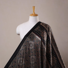 Black Natural Dyed Mashru Silk Ajrakh Print Fabric