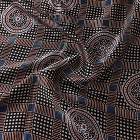 Black Natural Dyed Mashru Silk Ajrakh Print Fabric