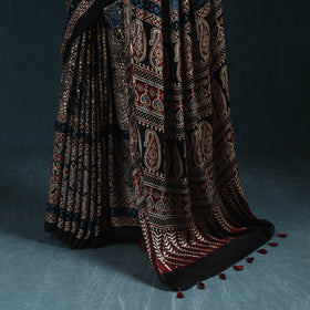 Natural dyed modal silk kutch hand block print ajrakh saree