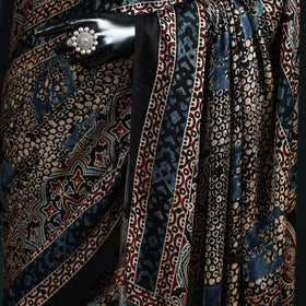 Natural dyed modal silk kutch hand block print ajrakh saree