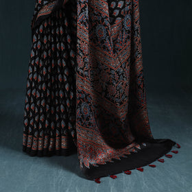 Natural dyed modal silk kutch hand block print ajrakh saree