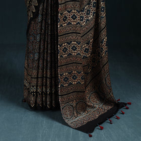 Natural dyed modal silk kutch hand block print ajrakh saree