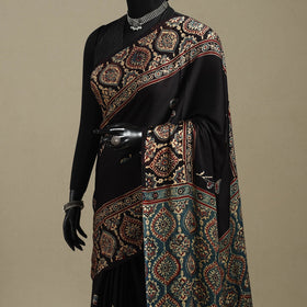 Black - natural dyed modal silk saree 11 - handcrafted