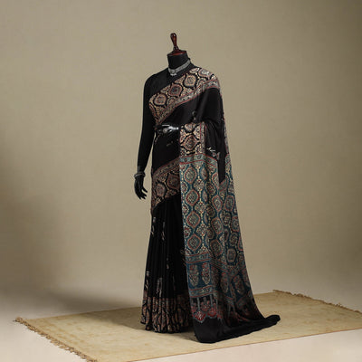 Black - natural dyed modal silk saree 11 - handcrafted