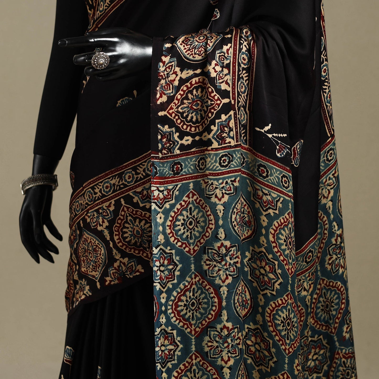 Black - natural dyed modal silk saree 11 - handcrafted