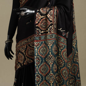 Black - natural dyed modal silk saree 11 - handcrafted