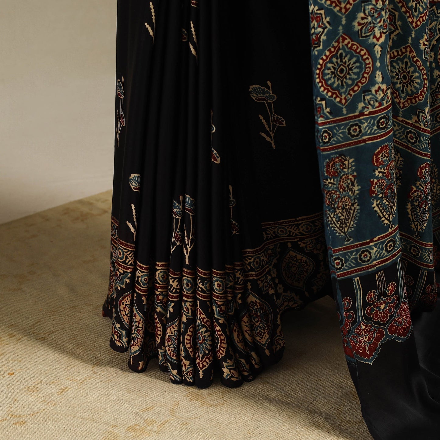 Black - natural dyed modal silk saree 11 - handcrafted