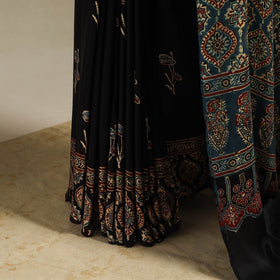 Black - natural dyed modal silk saree 11 - handcrafted