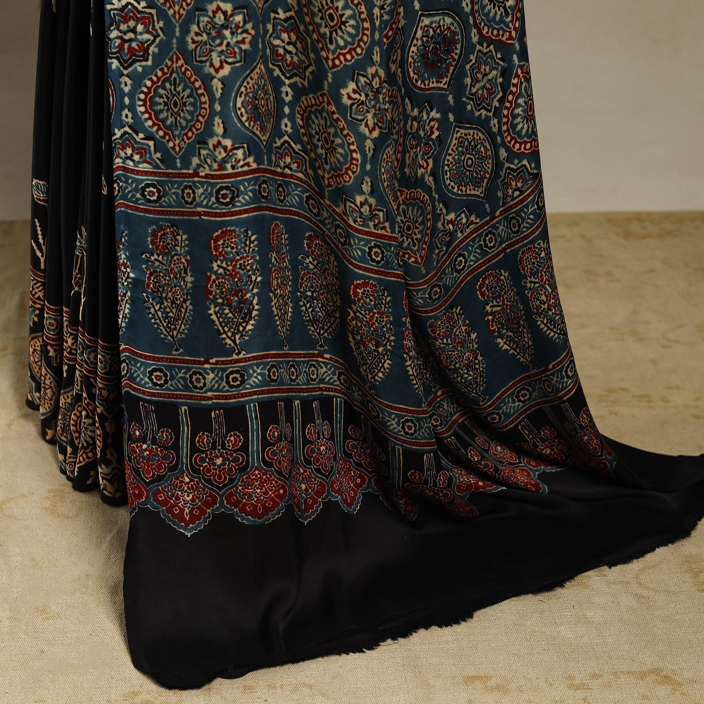 Black - natural dyed modal silk saree 11 - handcrafted