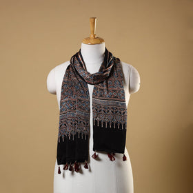 Black Natural Dyed Block Print Modal Silk Ajrakh Stole