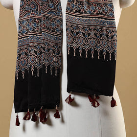 Black Natural Dyed Block Print Modal Silk Ajrakh Stole