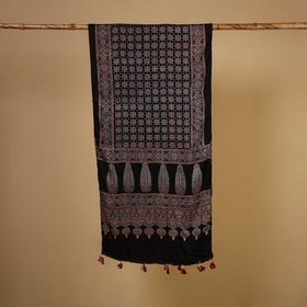 Black Natural Dyed Block Print Modal Silk Ajrakh Stole