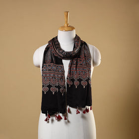 Black Natural Dyed Block Print Modal Silk Ajrakh Stole