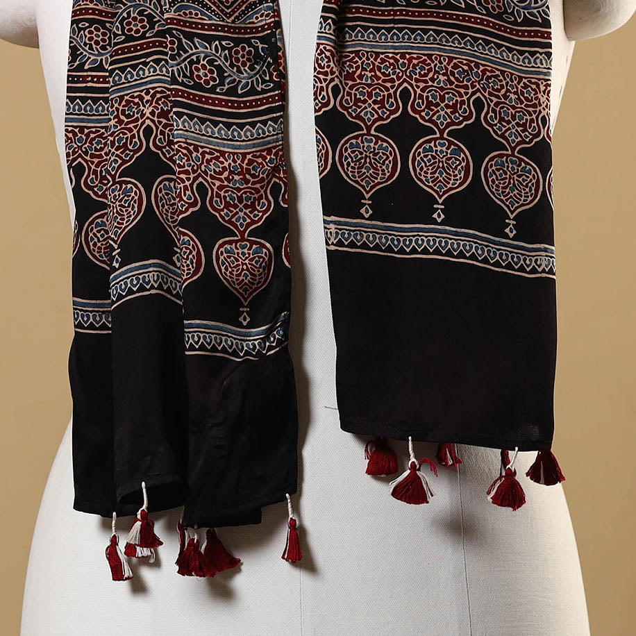 Black - natural dyed modal silk stole 10 - handcrafted