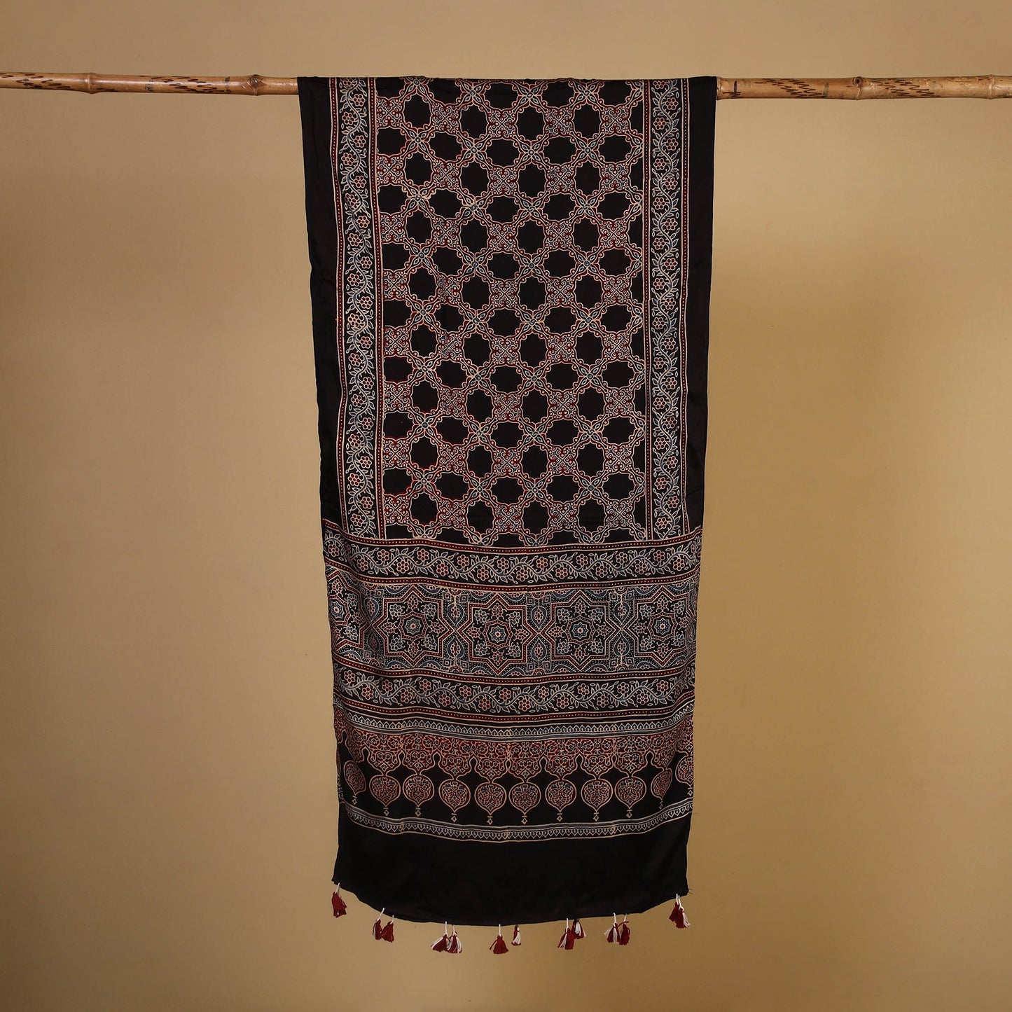 Black - natural dyed modal silk stole 10 - handcrafted