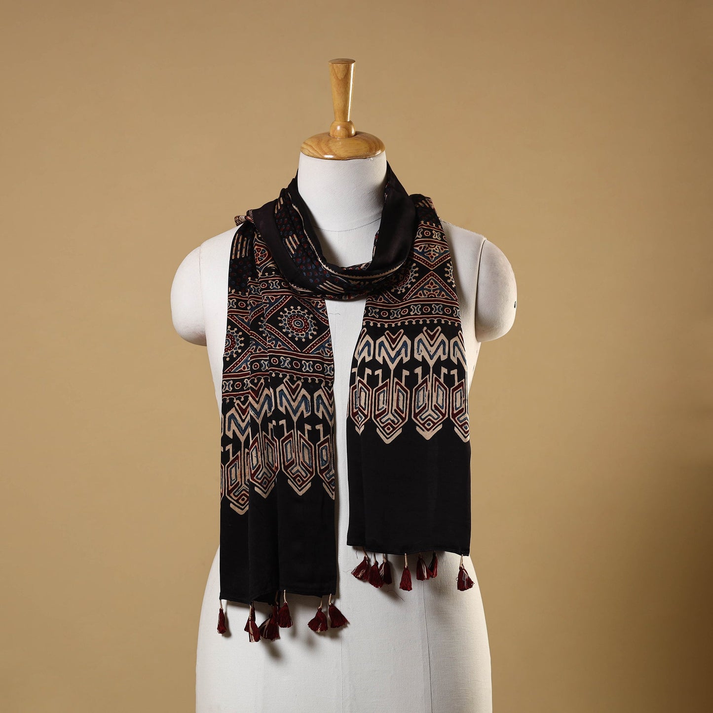 Black - natural dyed modal silk stole 11 - handcrafted
