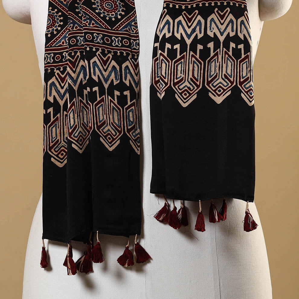 Black - natural dyed modal silk stole 11 - handcrafted