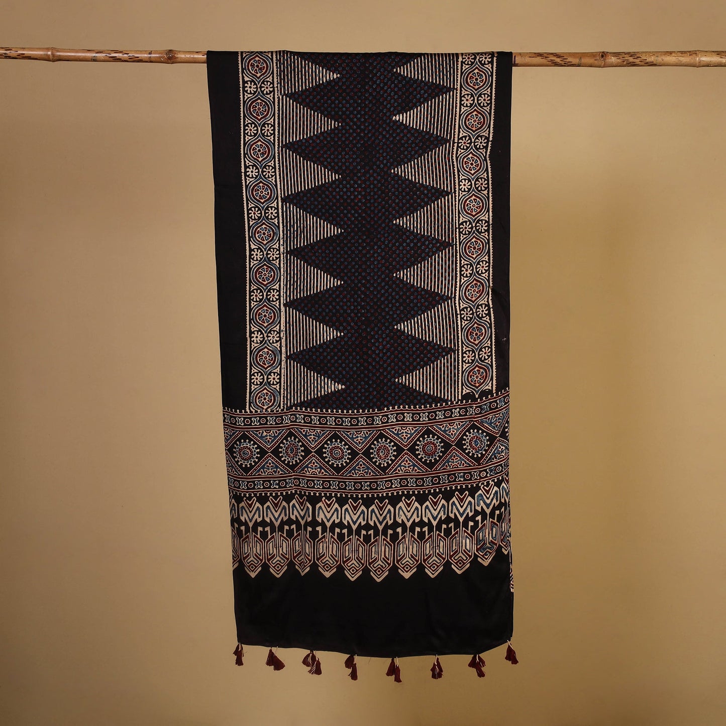 Black - natural dyed modal silk stole 11 - handcrafted