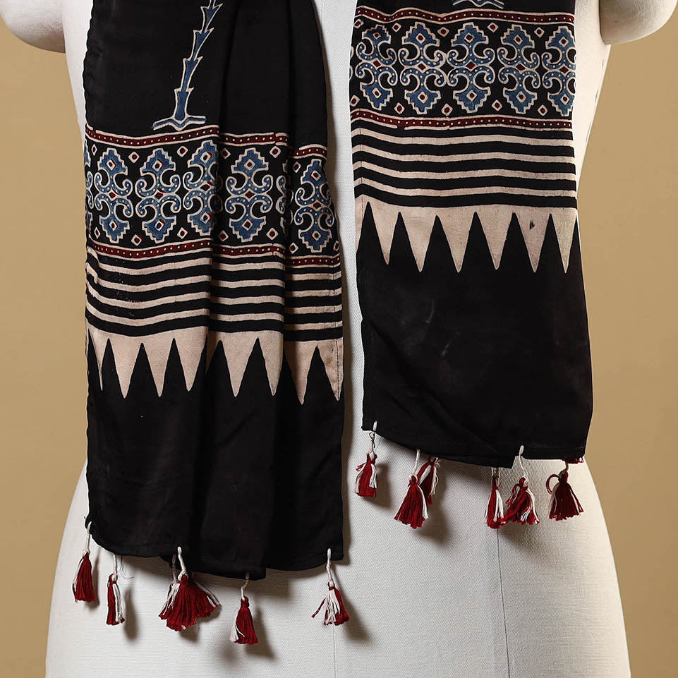 Black - natural dyed modal silk stole 12 - handcrafted