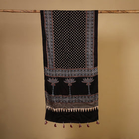 Black - natural dyed modal silk stole 12 - handcrafted